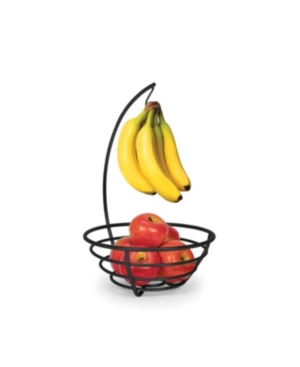 Tovolo Euro Small Fruit Tree, Space Saving Fruit Holder With Attached Banana Hanger Hook Stand In Black