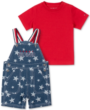 Tommy Hilfiger Baby Boys 2-Pc T-Shirt and Stars-Print Denim Shortalls Set