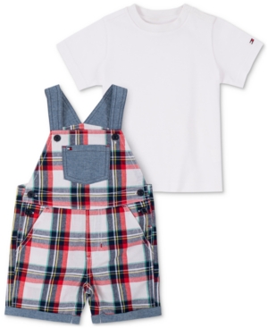 Tommy Hilfiger Kids' Baby Boys 2-pc. T-shirt & Plaid Shortalls Set In White