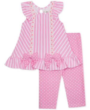 Rare Editions Baby Girls 2-Pc Striped Tunic & Dot-Print Leggings Set