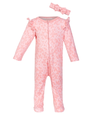 First Impressions Baby Girls 2-pc. Cotton Heart-print Coveralls & Headband Set, Created For Macy's In Bella Pink