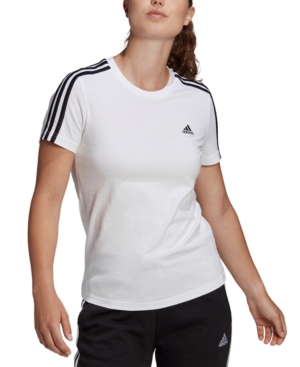 Shop Adidas Originals Women's Essentials Cotton 3 Stripe T-shirt In White