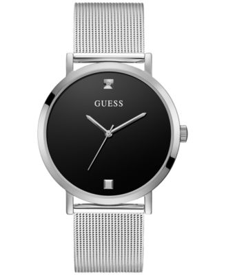 GUESS - Men's Diamond-Accent Stainless Steel Mesh Bracelet Watch 44mm