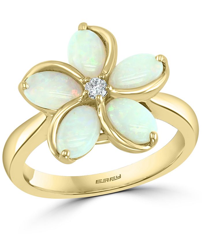 EFFY Collection - Opal (1-3/8 ct. t.w.) & Diamond (1/20 ct. t.w.) Flower Ring in 14k Gold