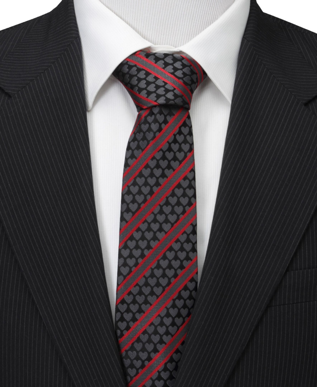 Shop Cufflinks, Inc Men's Heart Striped Tie In Black,red