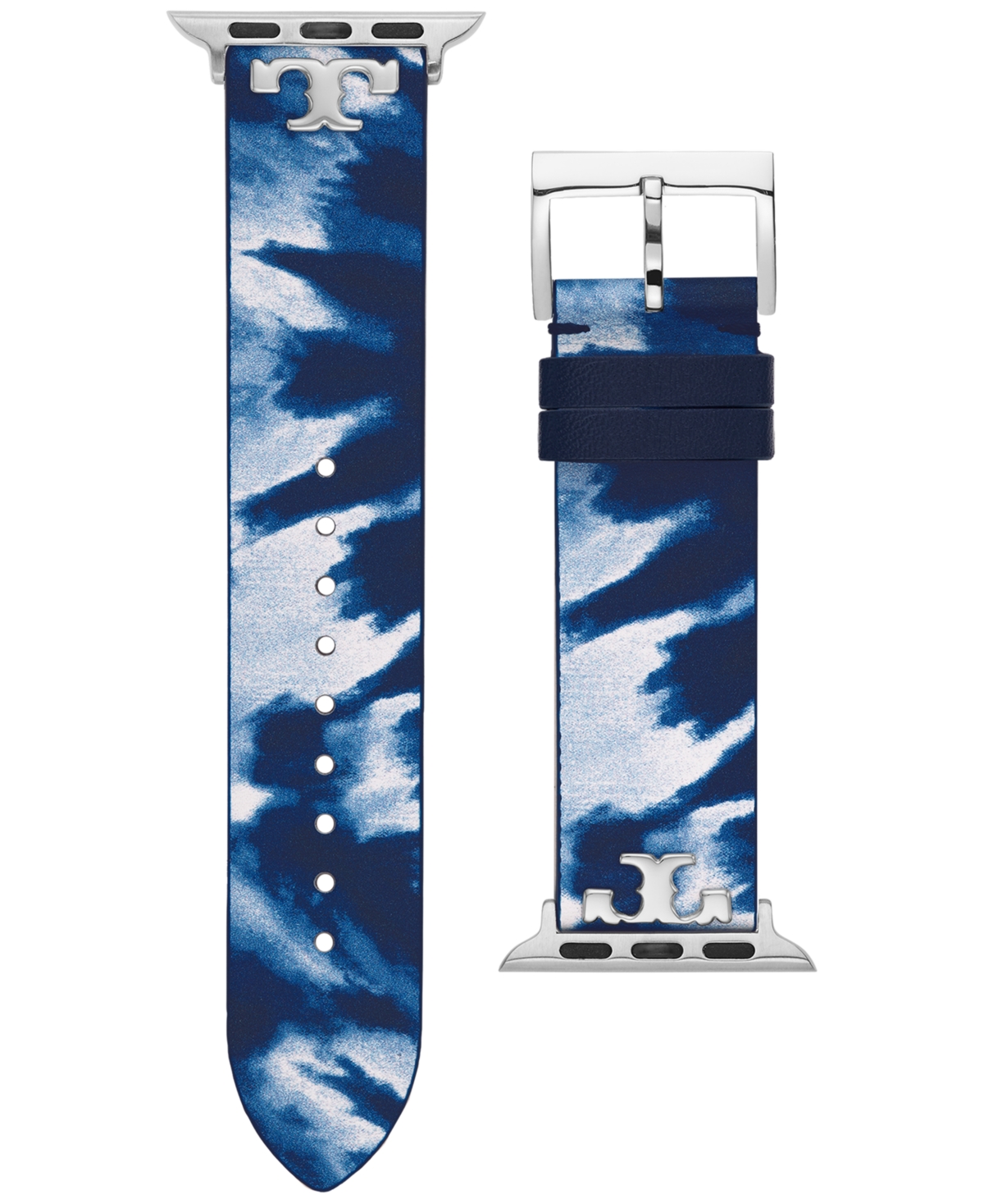 Tory Burch Women's Blue Tie Dye Print Leather Band For Apple Watch Leather Strap 38mm/40mm