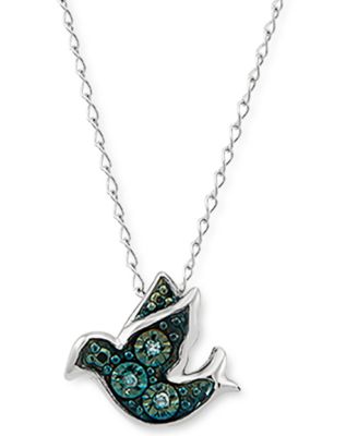Macy's - Blue Diamond Accent Bird Pendant Necklace in Sterling Silver