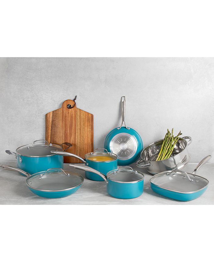 T-fal Simply Cook Ceramic Cookware, 12pc Set, Blue With A