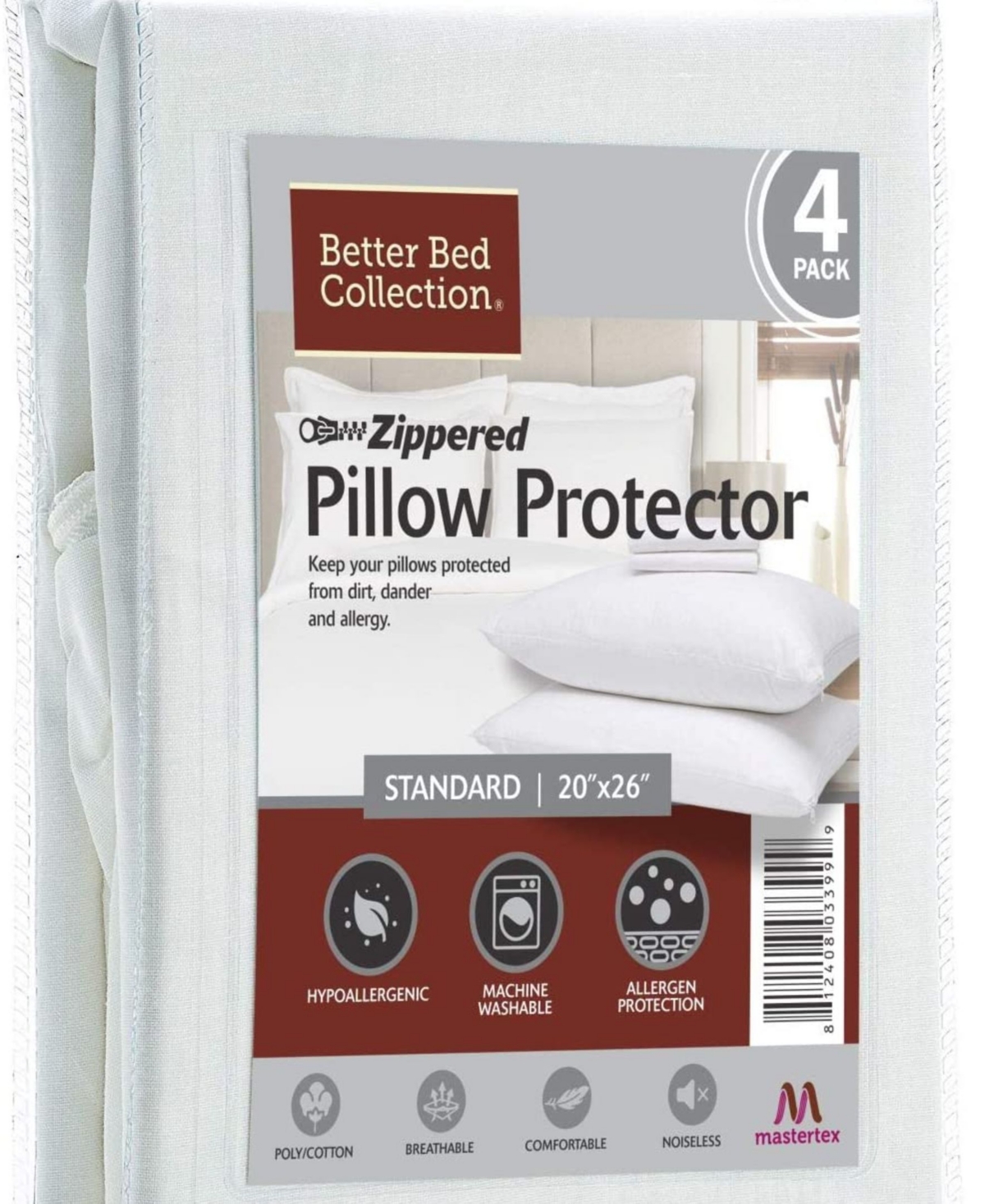 Better Bed Collection Cotton Blend Breathable Pillow Protector with Zipper – (4 Pack)