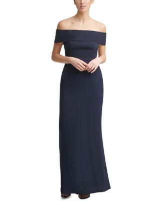 Calvin Klein Off-The-Shoulder Crepe Gown - Macy's