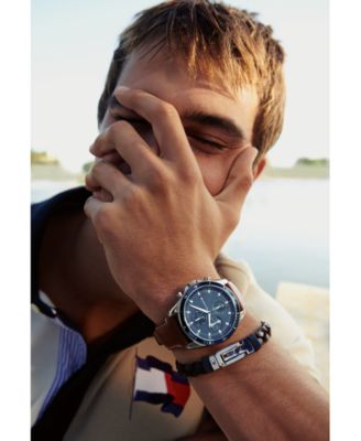 Men's Chronograph Brown Leather Strap Watch 44mm