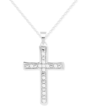 Macy's Diamond Cross 18" Pendant Necklace (1/10 Ct. T.w.) In Sterling Silver In Sterling Silver