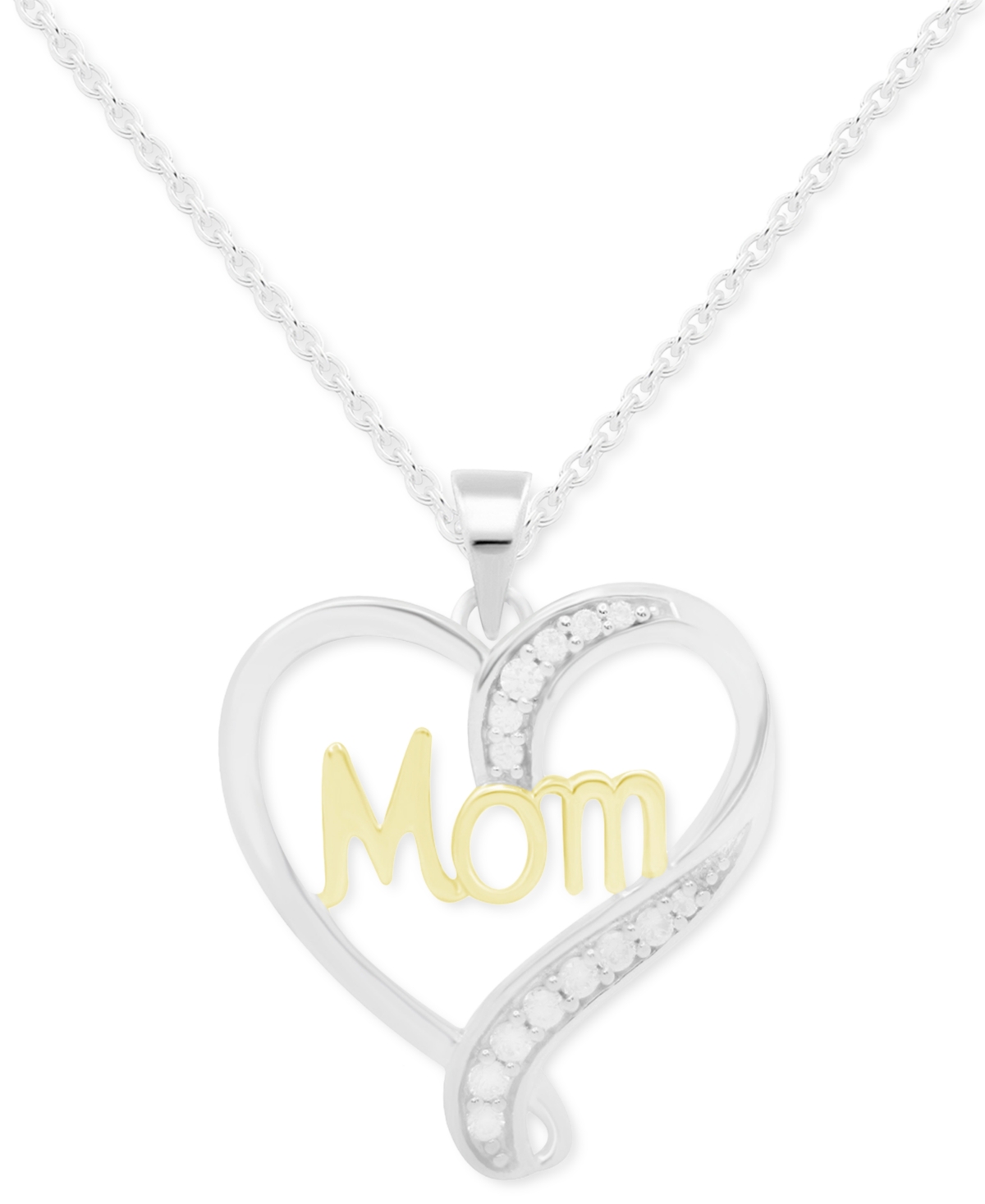 Shop Macy's Diamond Mom Heart 18" Pendant Necklace (1/10 Ct. T.w.) In Sterling Silver & Gold-plate In Sterling Silver  Gold-plated Sterling Si