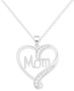 Macy's Diamond Mom Heart 18" Pendant Necklace (1/10 Ct. T.w.) In Sterling Silver