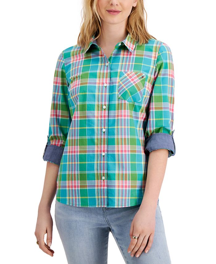 Tommy Hilfiger Cotton Plaid Roll Tab Shirt Macy s