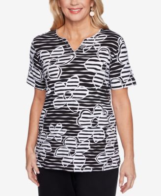 Alfred Dunner - Petite Clean Getaway Biadere Floral Top