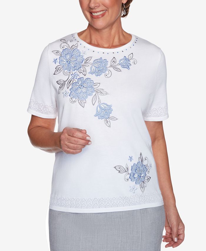 Alfred Dunner Petite French Bistro Embroidered Top - Macy's
