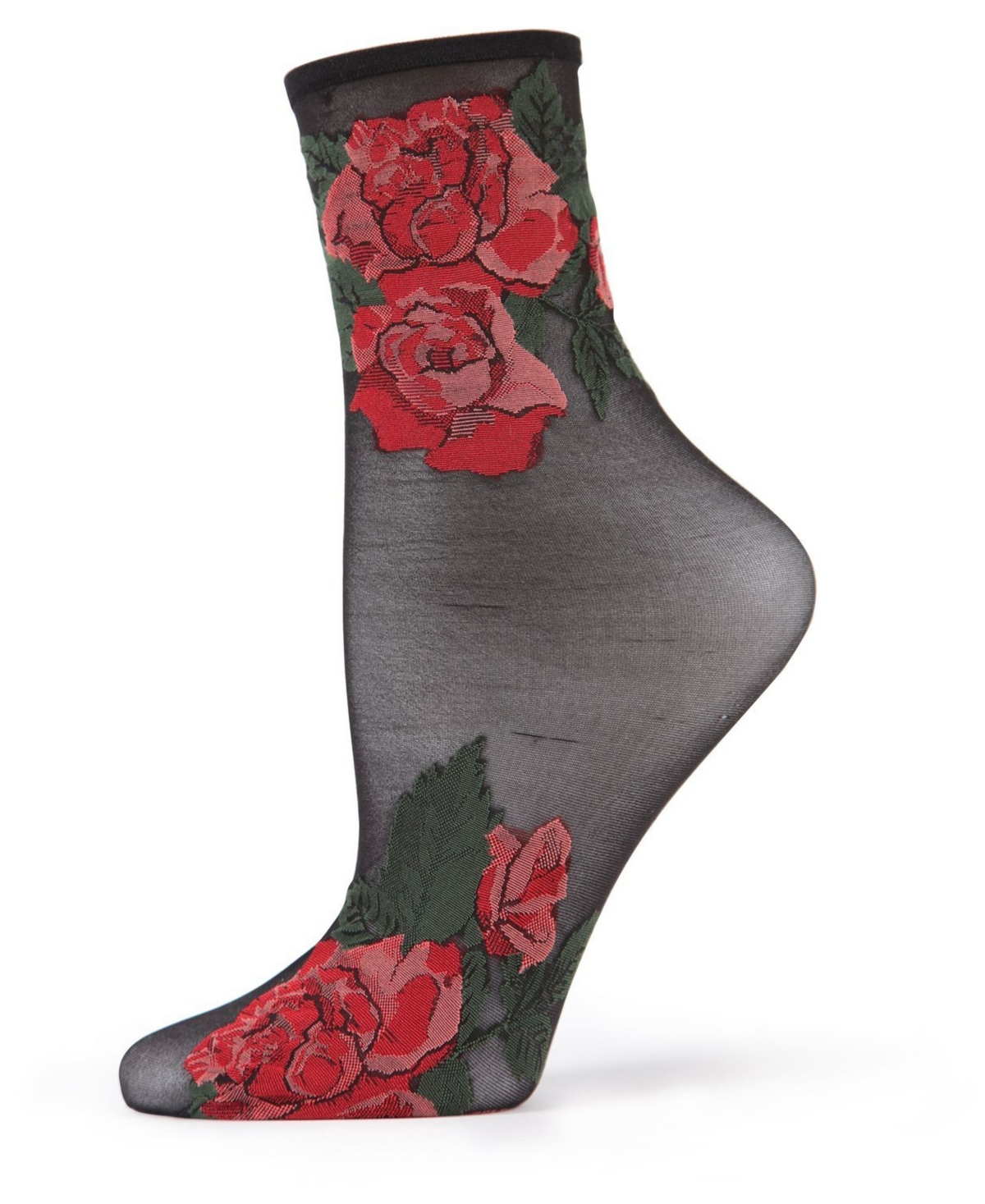 Women's Botanical Sheer See-Through Anklet Socks - Black