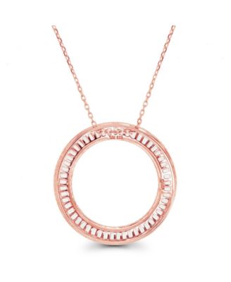 Cubic Zirconia Baguette and Round Sterling Silver Open Circle Necklace (Also in 14k Gold Over Silver or 14k Rose Gold Over Silver)