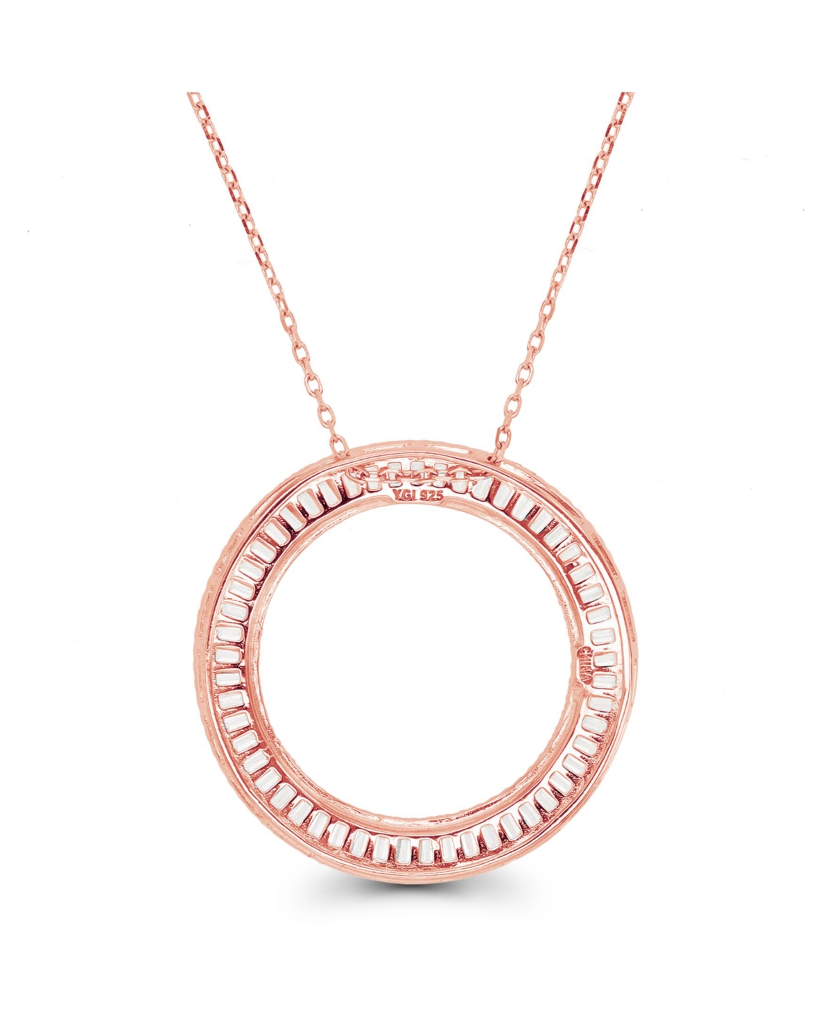 Cubic Zirconia Baguette and Round Sterling Silver Open Circle Necklace (Also in 14k Gold Over Silver or 14k Rose Gold Over Silver)