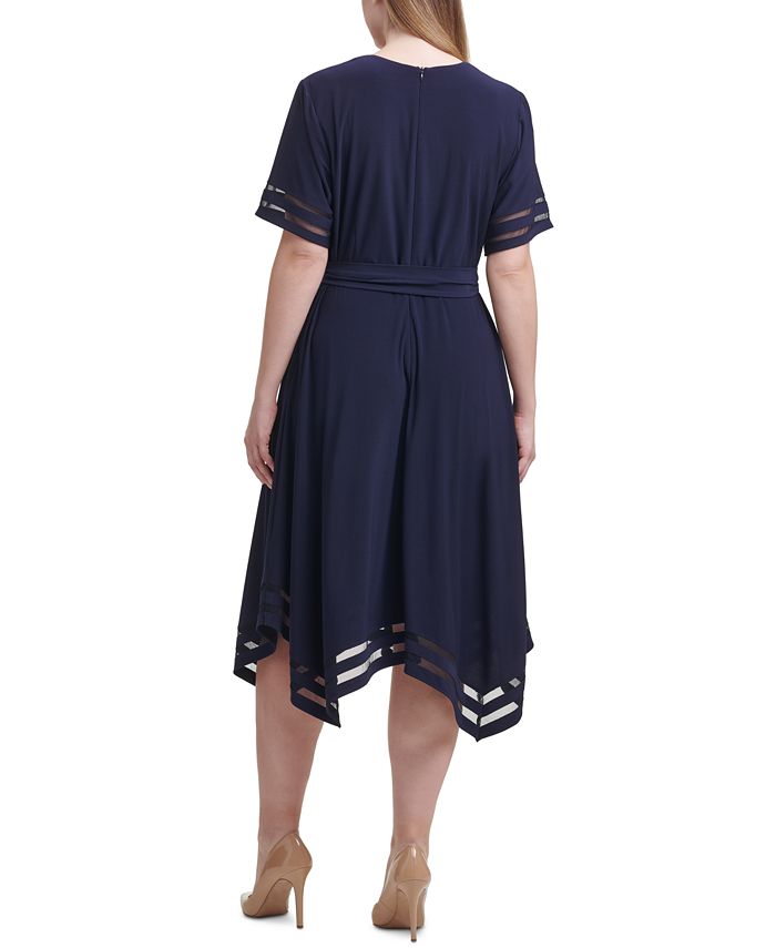 Jessica Howard Plus Size Illusion-Striped Faux-Wrap Dress - Macy's