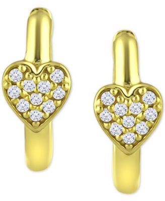 Cubic Zirconia Heart Small Hoop Earrings, 0.63", Created for Macy's