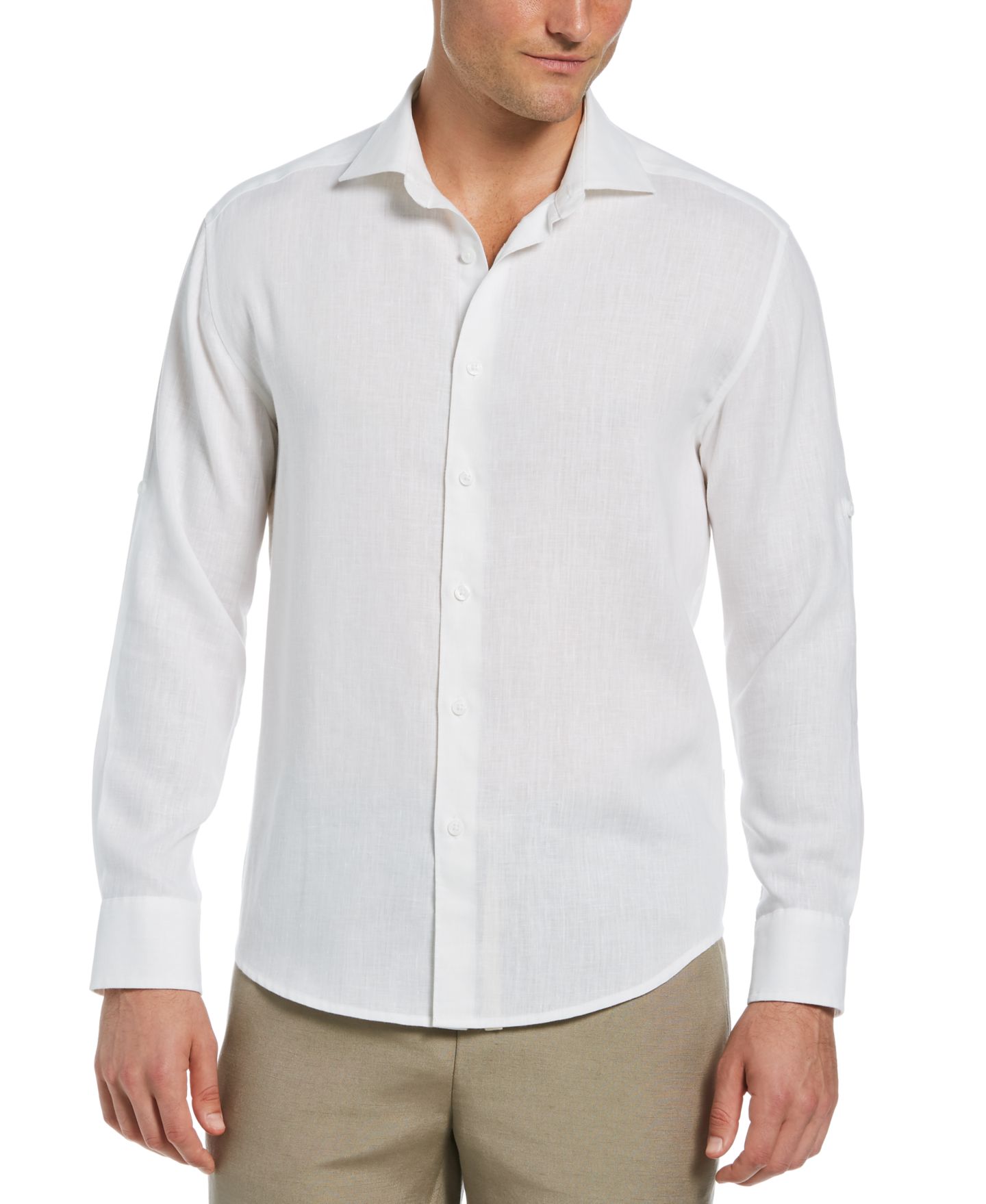 Мужская рубашка Cubavera Travelselect Linen Blend Wrinkle-Resistant, цвет: Яркий белый — фото 3