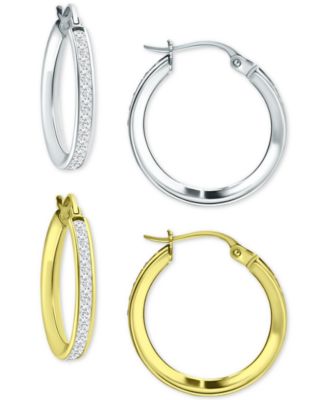 Giani Bernini - 2-Pc. Set Cubic Zirconia Small Hoop Earrings in Sterling Silver & 18k Gold-Plate, 0.78"