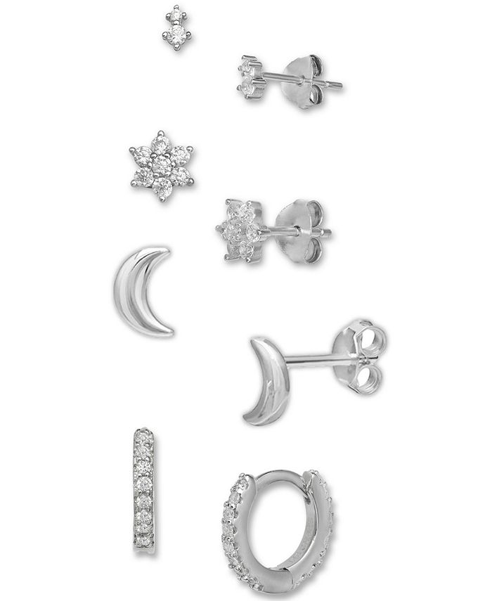 Giani Bernini - 4-Pc. Set Cubic Zirconia Stud & Hoop Earrings in Sterling Silver