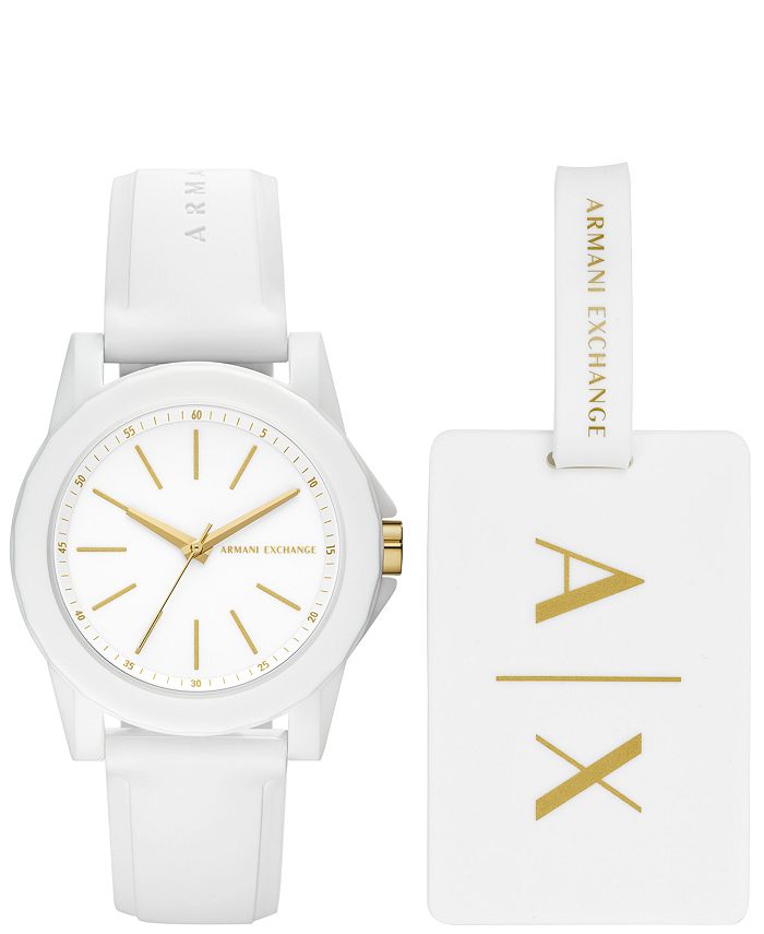 A|X Armani Exchange AX Women's White Silicone Strap Watch with Luggage ...
