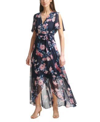 Jessica Howard Women's Floral-Print Faux-Wrap Maxi Dress Blue Size 14
