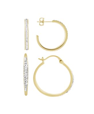 And Now This - Clear Crystal C Hoop & Click Top Hoop Earring Set in Gold Plate