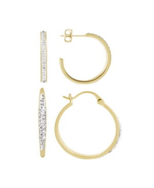 Essentials Clear Crystal C Hoop & Click Top Hoop Earring Set In Gold Plate Or Silver Plate