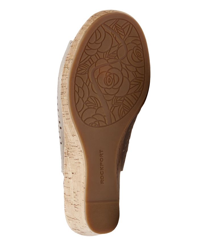 rockport briah perforated leather wedge sandals