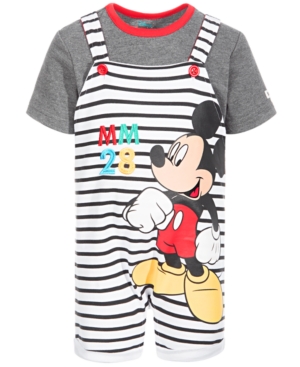 Disney Baby Boys 2-Pc Striped Mickey Mouse Shortall & T-Shirt Set