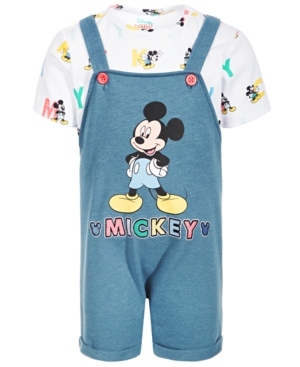 Disney Baby Boys 2-Pc Mickey Mouse Shortall & Printed T-Shirt Set