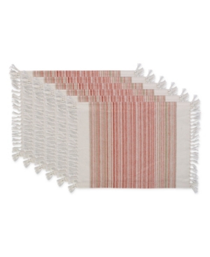 Design Imports Design Import Fringed Stripe Table Toppers, 13" X 20", Set Of 6 In Red