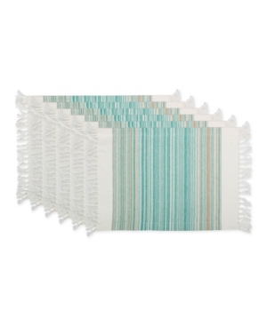 Shop Design Imports Design Import Fringed Stripe Table Toppers, 13" X 20", Set Of 6 In Teal