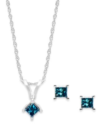 Macy's - 10k White Gold Blue Diamond Necklace and Earring Set (1/4 ct. t.w.)