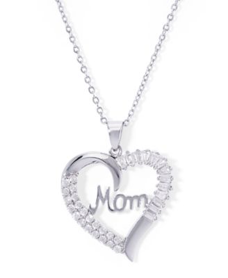 Macy's - Cubic Zirconia Mom Heart Pendant 18" Necklace in Fine Silver Plate