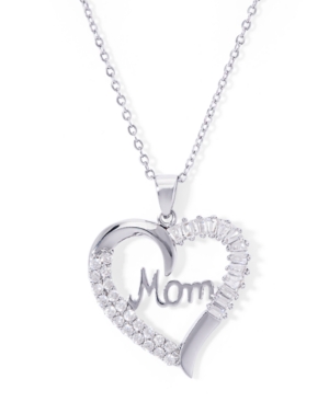 Macy's Cubic Zirconia Mom Heart Pendant 18" Necklace In Silver Plate In Silver