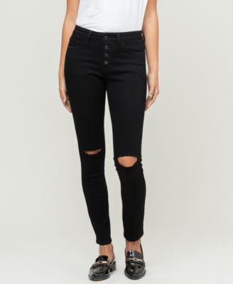 high waisted black distressed skinny jeans