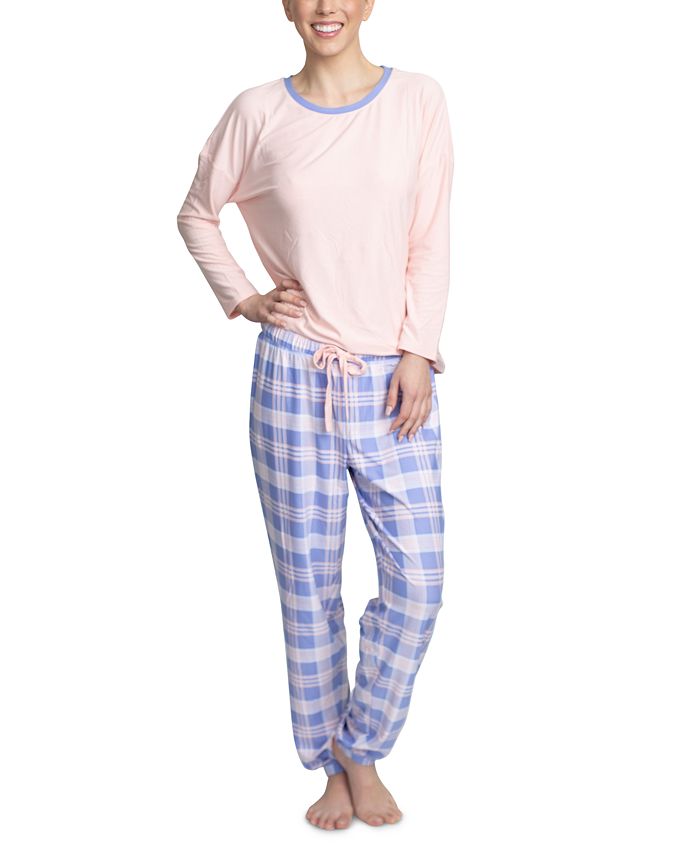 Muk Luks Cool Girl Solid Top Printed Jogger Pants Pajama Set