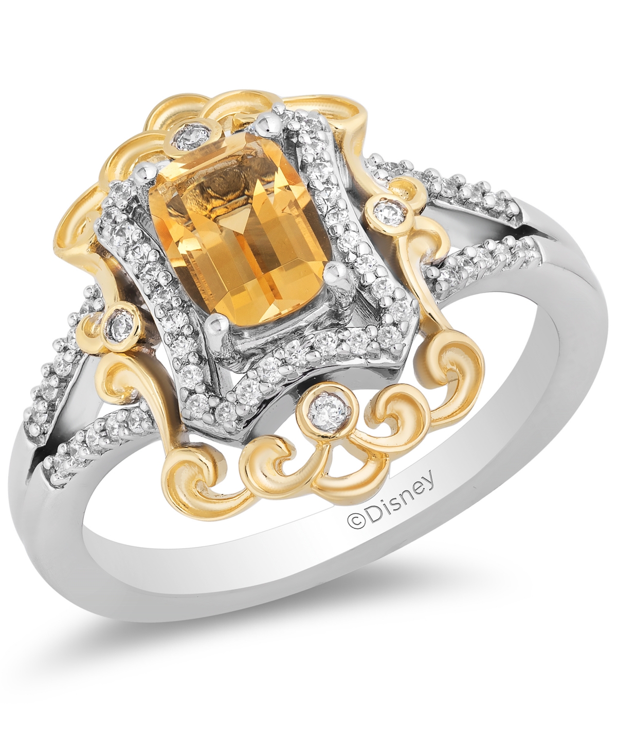 Citrine (7/8 ct. t.w.) & Diamond (1/5 ct. t.w.) Belle 30th Anniversary Ring in Sterling Silver & 14k Gold - Sterling Sil