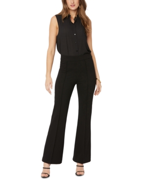 Nydj Solid Pull-on Flare-leg Seamed Pants In Jet Black