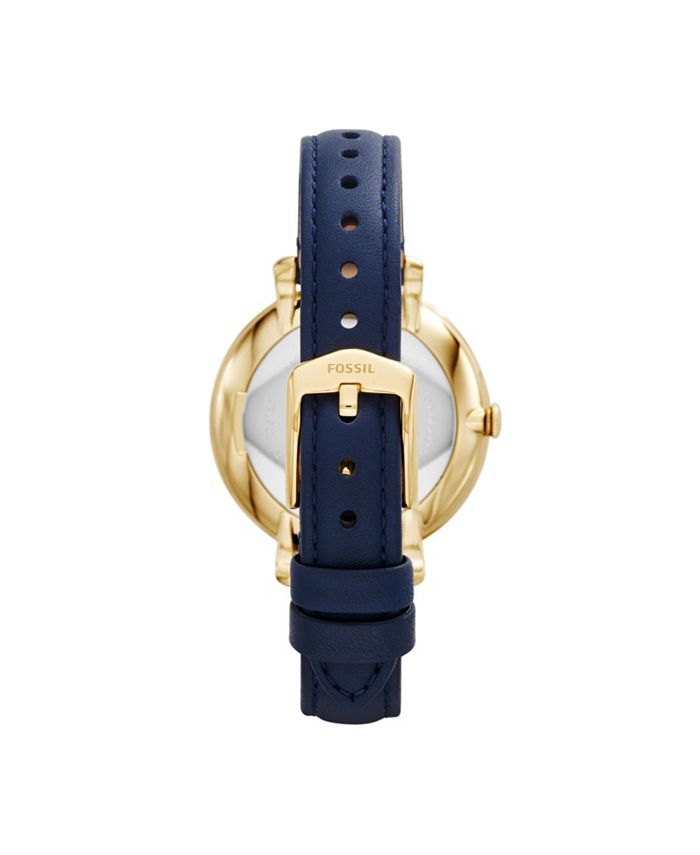 Fossil Women's Jaqueline Gold-Tone blue Leather Strap Watch 36mm ...