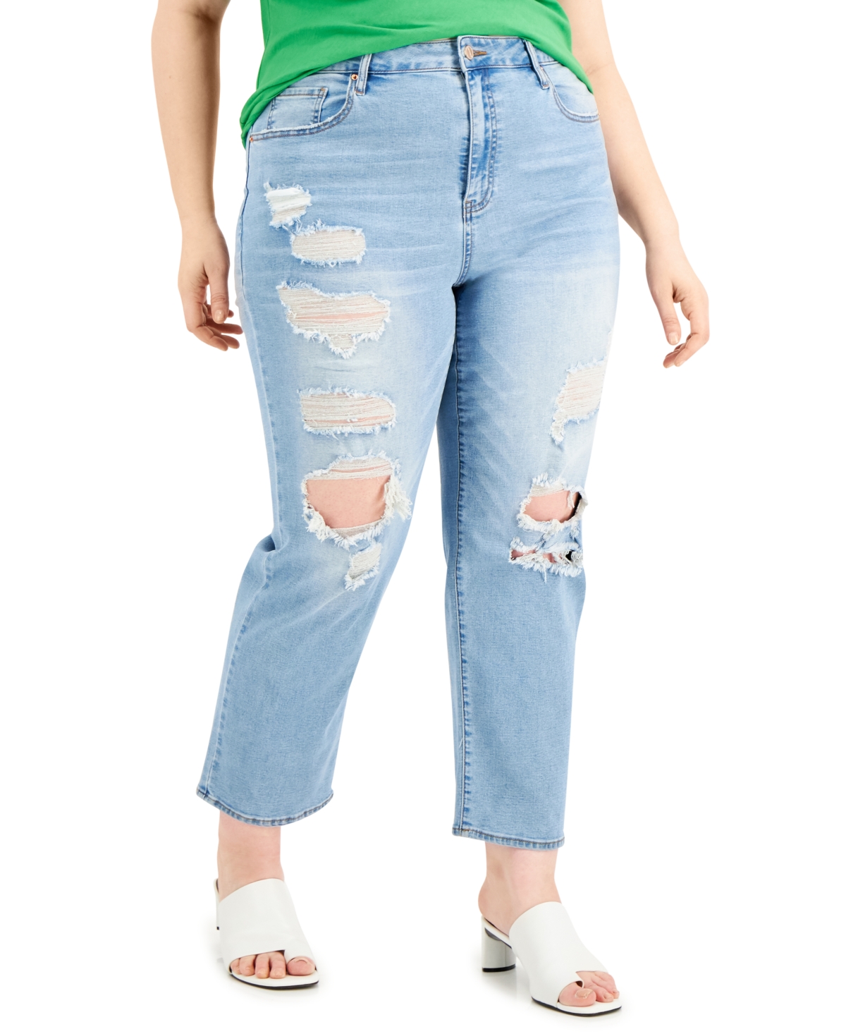 Dollhouse Trendy Plus Size Lorena Distressed Straight-Leg Jeans