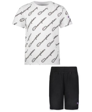 Champion Baby Boys 2-Pc Diagonal Logo T-Shirt & Mesh Shorts Set