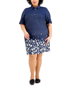 Karen Scott Plus Size Cotton Printed Polo-Collar Dress Created for Macy's