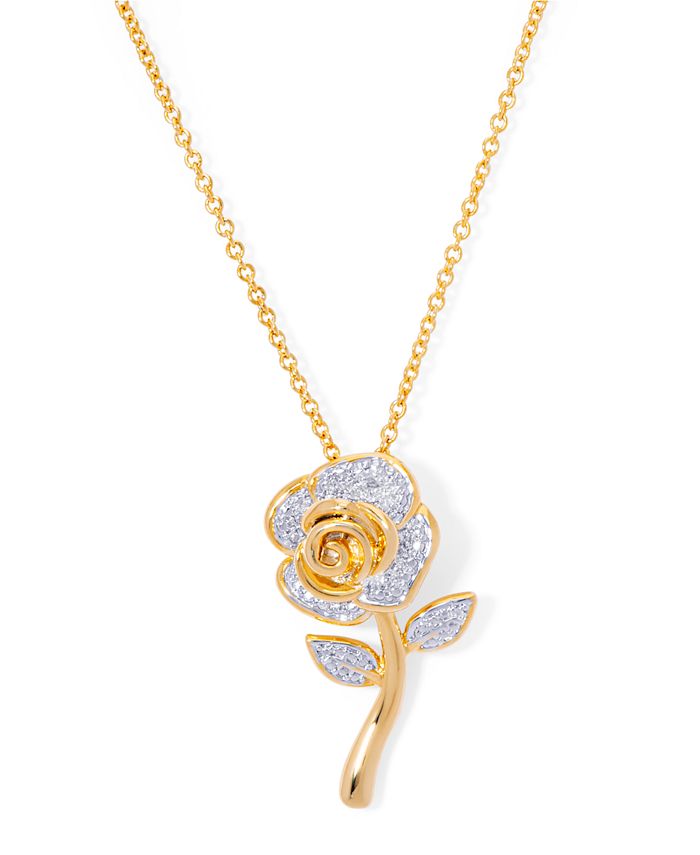 Macy's - Diamond Accent Rose Flower Pendant 18" Necklace in Fine Gold Plate